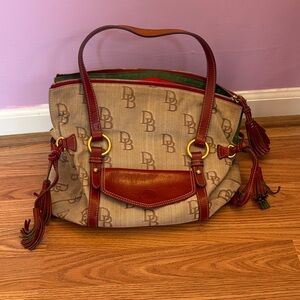 Dooney & Bourke Beige and Burgundy Shoulder Bag